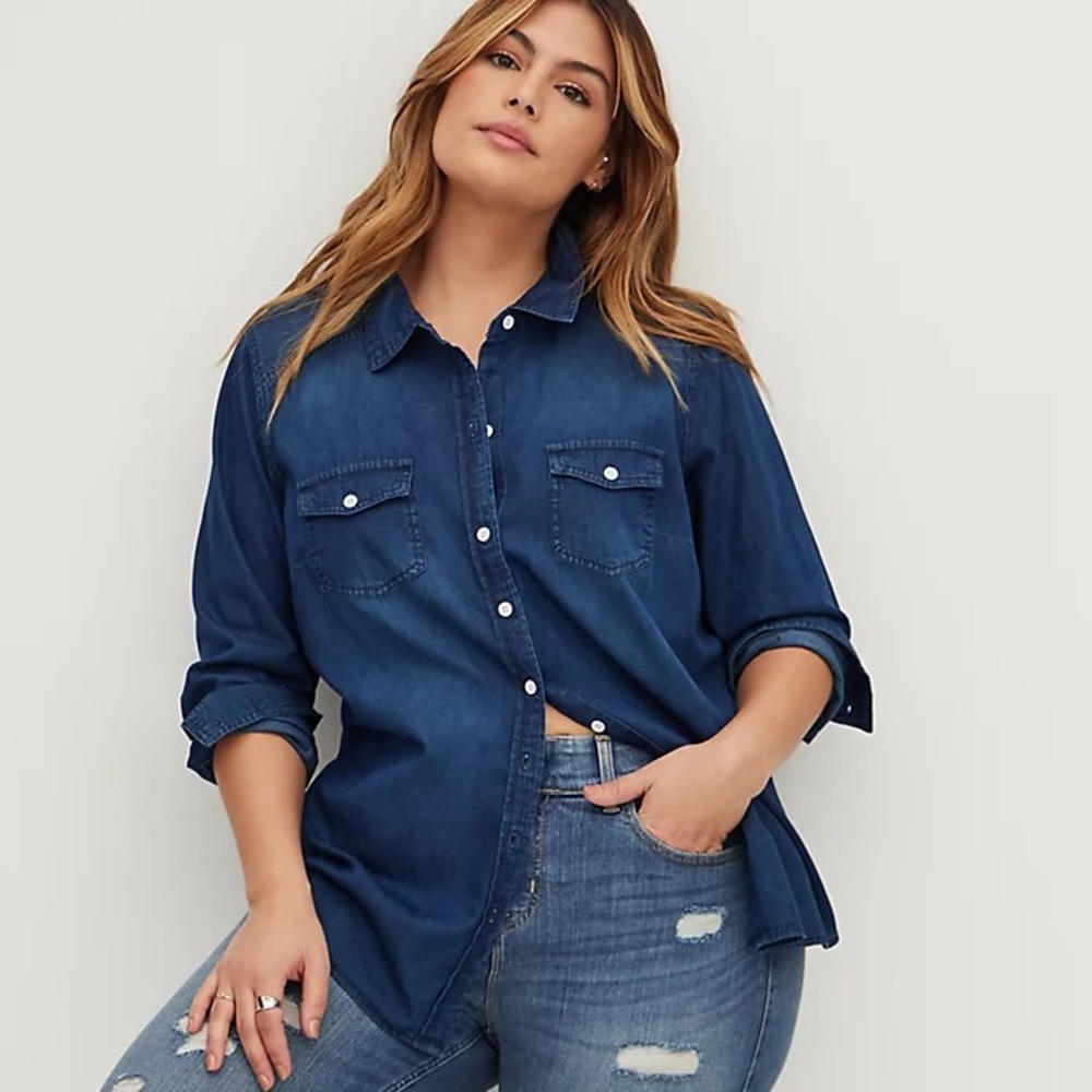 Torrid Size 2 - Dark Wash Denim Chambray Button-Up Shirt